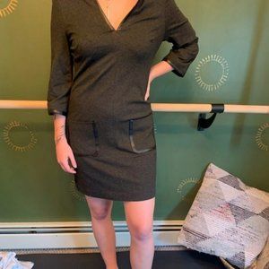 TRINA TURK Shift Dress Knit Faux Leather Trim